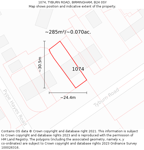 1074, TYBURN ROAD, BIRMINGHAM, B24 0SY: Plot and title map