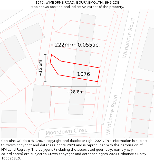 1076, WIMBORNE ROAD, BOURNEMOUTH, BH9 2DB: Plot and title map