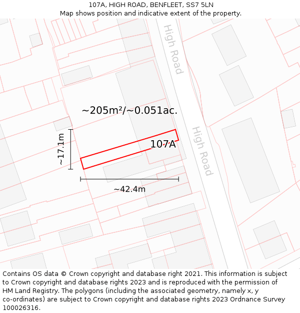 107A, HIGH ROAD, BENFLEET, SS7 5LN: Plot and title map