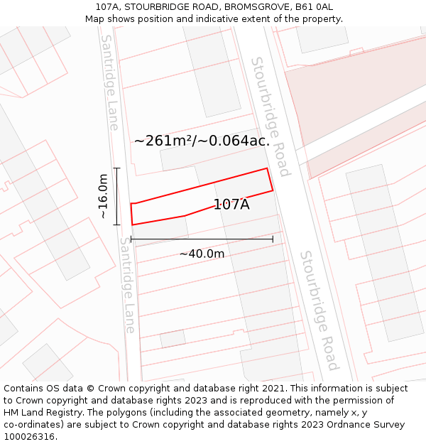 107A, STOURBRIDGE ROAD, BROMSGROVE, B61 0AL: Plot and title map