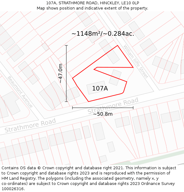 107A, STRATHMORE ROAD, HINCKLEY, LE10 0LP: Plot and title map