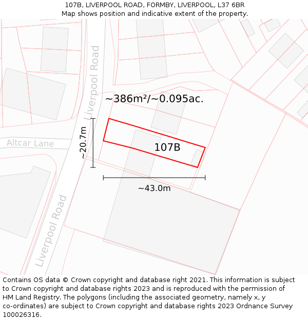 107B, LIVERPOOL ROAD, FORMBY, LIVERPOOL, L37 6BR: Plot and title map