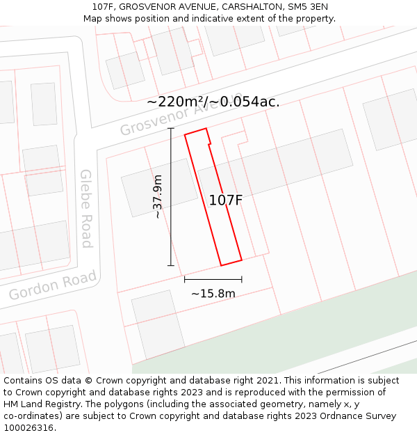 107F, GROSVENOR AVENUE, CARSHALTON, SM5 3EN: Plot and title map