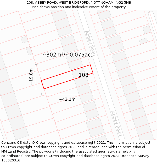 108, ABBEY ROAD, WEST BRIDGFORD, NOTTINGHAM, NG2 5NB: Plot and title map