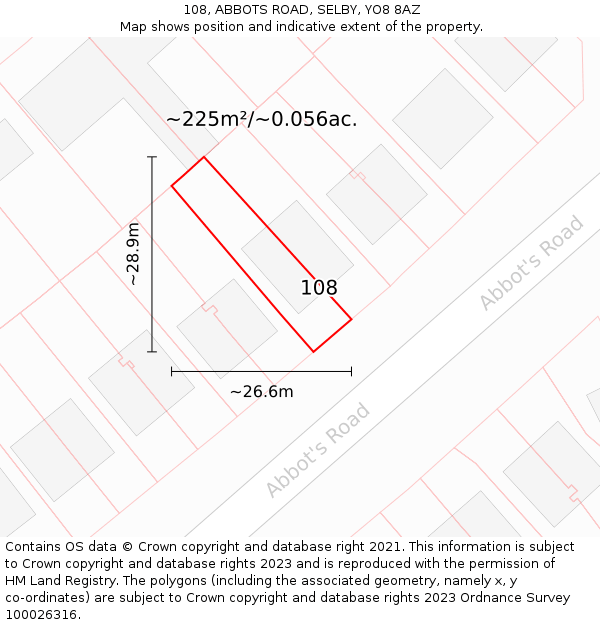 108, ABBOTS ROAD, SELBY, YO8 8AZ: Plot and title map