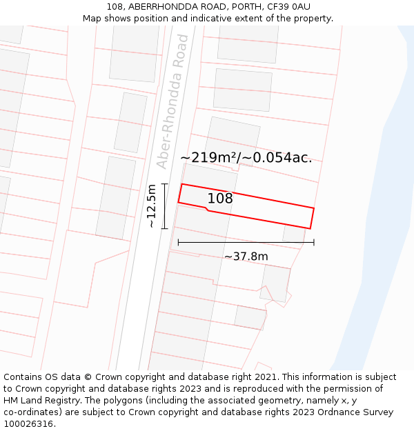 108, ABERRHONDDA ROAD, PORTH, CF39 0AU: Plot and title map