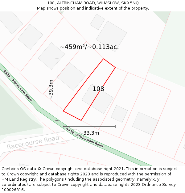 108, ALTRINCHAM ROAD, WILMSLOW, SK9 5NQ: Plot and title map