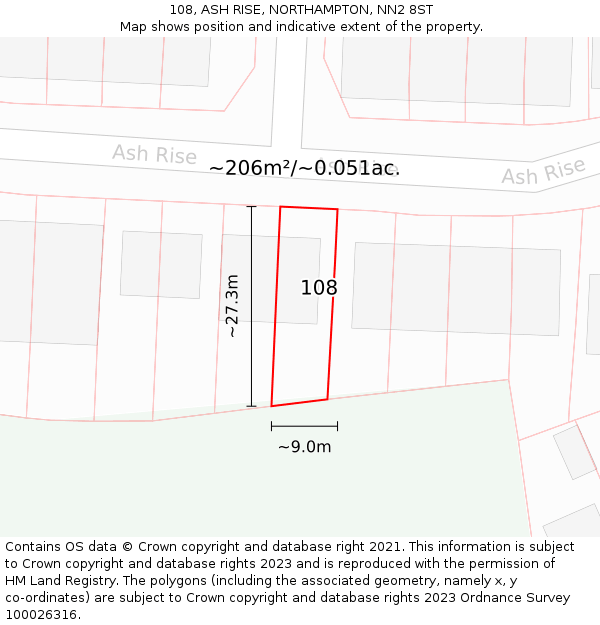 108, ASH RISE, NORTHAMPTON, NN2 8ST: Plot and title map