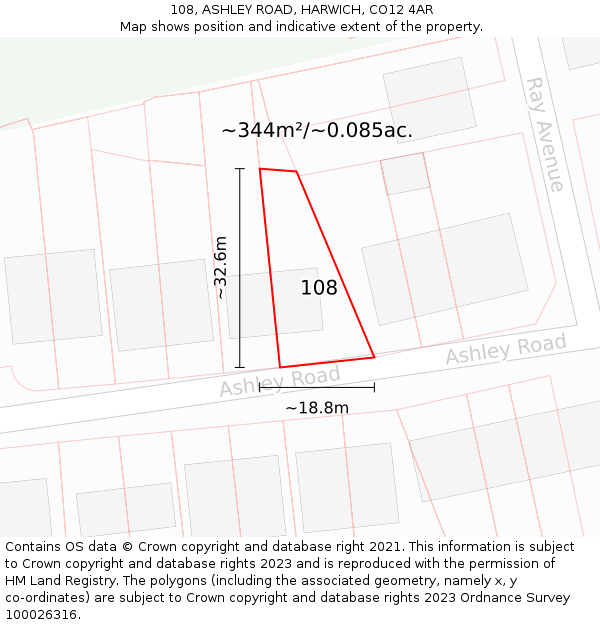 108, ASHLEY ROAD, HARWICH, CO12 4AR: Plot and title map