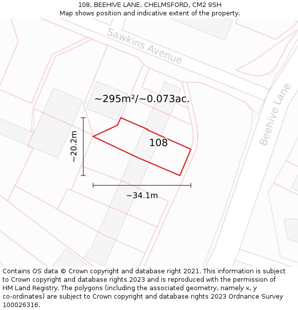 108, BEEHIVE LANE, CHELMSFORD, CM2 9SH: Plot and title map