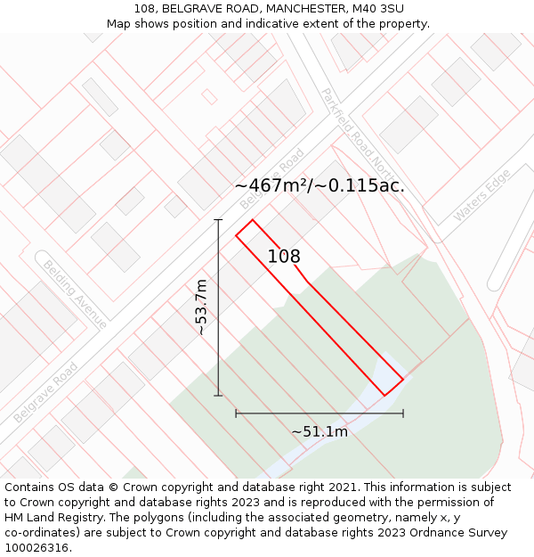 108, BELGRAVE ROAD, MANCHESTER, M40 3SU: Plot and title map