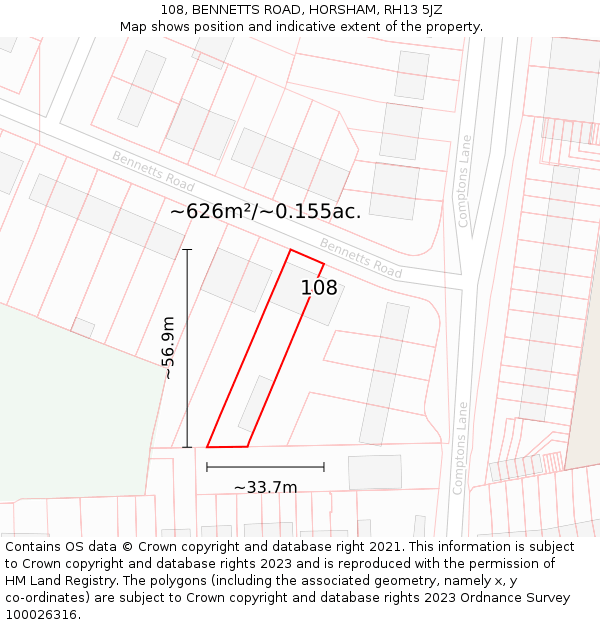 108, BENNETTS ROAD, HORSHAM, RH13 5JZ: Plot and title map