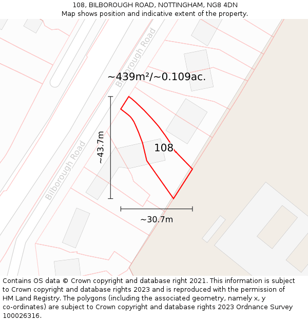 108, BILBOROUGH ROAD, NOTTINGHAM, NG8 4DN: Plot and title map