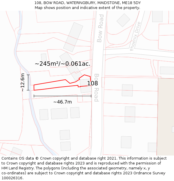 108, BOW ROAD, WATERINGBURY, MAIDSTONE, ME18 5DY: Plot and title map