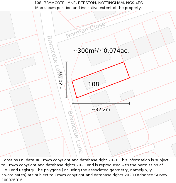 108, BRAMCOTE LANE, BEESTON, NOTTINGHAM, NG9 4ES: Plot and title map