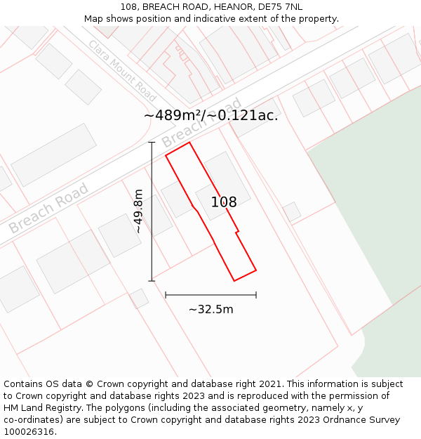 108, BREACH ROAD, HEANOR, DE75 7NL: Plot and title map