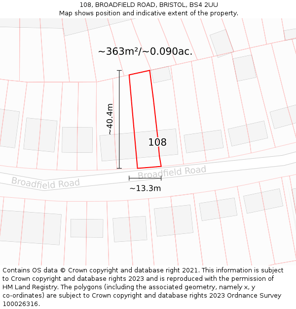 108, BROADFIELD ROAD, BRISTOL, BS4 2UU: Plot and title map