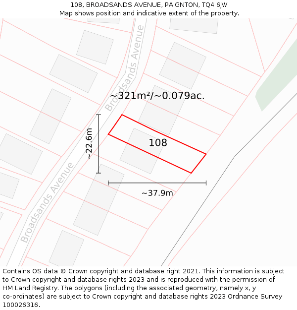 108, BROADSANDS AVENUE, PAIGNTON, TQ4 6JW: Plot and title map