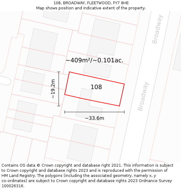 108, BROADWAY, FLEETWOOD, FY7 8HE: Plot and title map