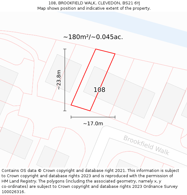 108, BROOKFIELD WALK, CLEVEDON, BS21 6YJ: Plot and title map