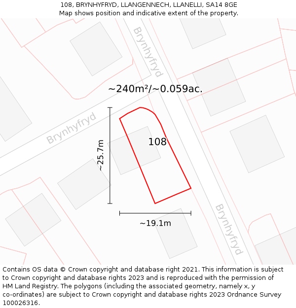 108, BRYNHYFRYD, LLANGENNECH, LLANELLI, SA14 8GE: Plot and title map