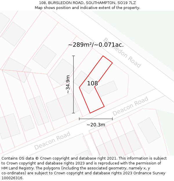 108, BURSLEDON ROAD, SOUTHAMPTON, SO19 7LZ: Plot and title map