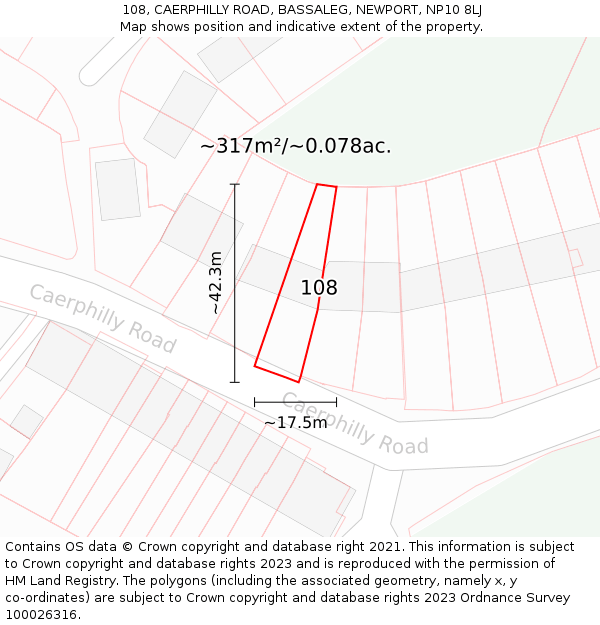 108, CAERPHILLY ROAD, BASSALEG, NEWPORT, NP10 8LJ: Plot and title map