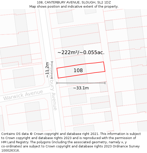 108, CANTERBURY AVENUE, SLOUGH, SL2 1DZ: Plot and title map