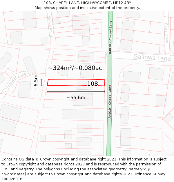 108, CHAPEL LANE, HIGH WYCOMBE, HP12 4BY: Plot and title map