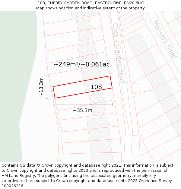 108, CHERRY GARDEN ROAD, EASTBOURNE, BN20 8HG: Plot and title map