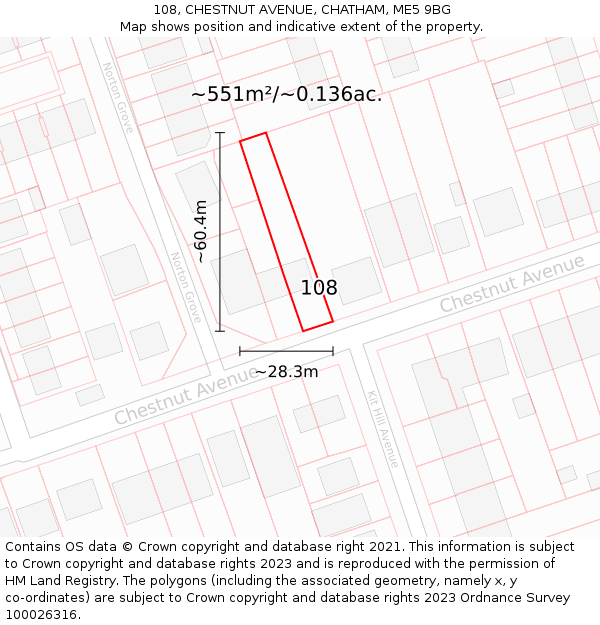 108, CHESTNUT AVENUE, CHATHAM, ME5 9BG: Plot and title map