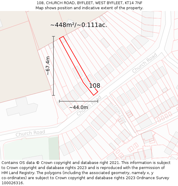 108, CHURCH ROAD, BYFLEET, WEST BYFLEET, KT14 7NF: Plot and title map