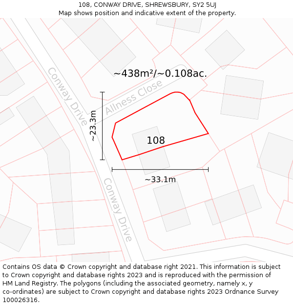 108, CONWAY DRIVE, SHREWSBURY, SY2 5UJ: Plot and title map