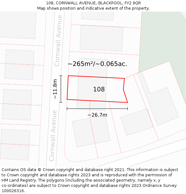 108, CORNWALL AVENUE, BLACKPOOL, FY2 9QR: Plot and title map