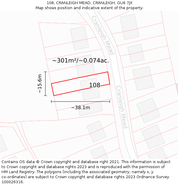 108, CRANLEIGH MEAD, CRANLEIGH, GU6 7JX: Plot and title map