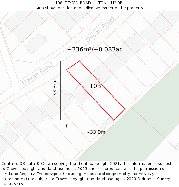 108, DEVON ROAD, LUTON, LU2 0RL: Plot and title map