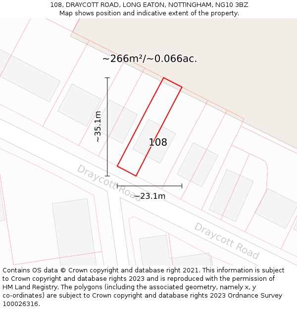 108, DRAYCOTT ROAD, LONG EATON, NOTTINGHAM, NG10 3BZ: Plot and title map