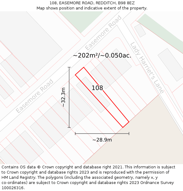 108, EASEMORE ROAD, REDDITCH, B98 8EZ: Plot and title map