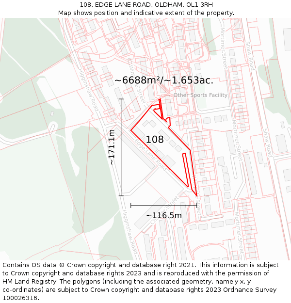 108, EDGE LANE ROAD, OLDHAM, OL1 3RH: Plot and title map