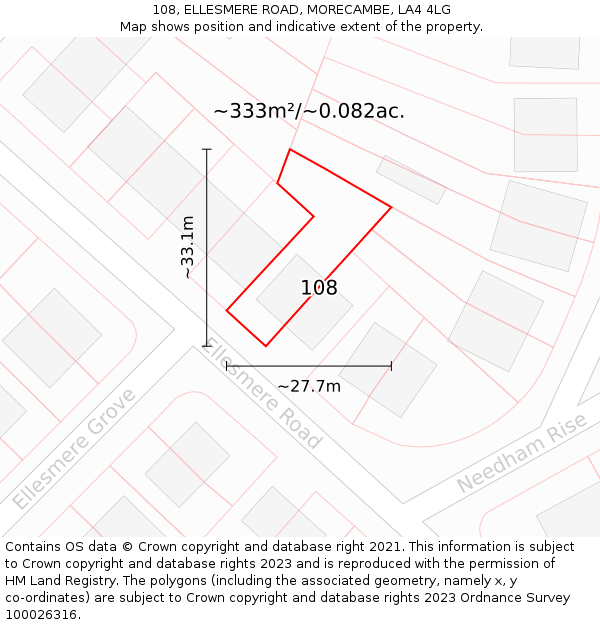 108, ELLESMERE ROAD, MORECAMBE, LA4 4LG: Plot and title map