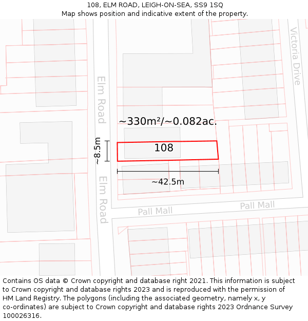 108, ELM ROAD, LEIGH-ON-SEA, SS9 1SQ: Plot and title map