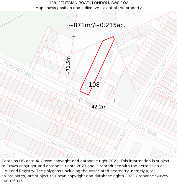 108, FENTIMAN ROAD, LONDON, SW8 1QA: Plot and title map