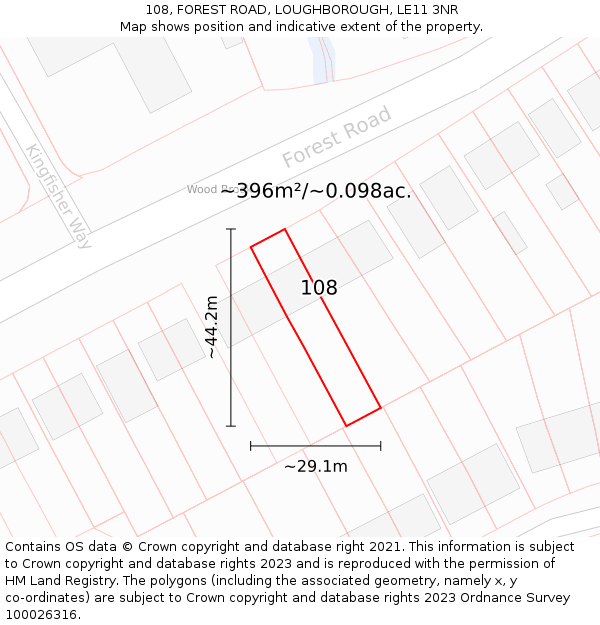 108, FOREST ROAD, LOUGHBOROUGH, LE11 3NR: Plot and title map