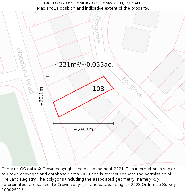 108, FOXGLOVE, AMINGTON, TAMWORTH, B77 4HZ: Plot and title map