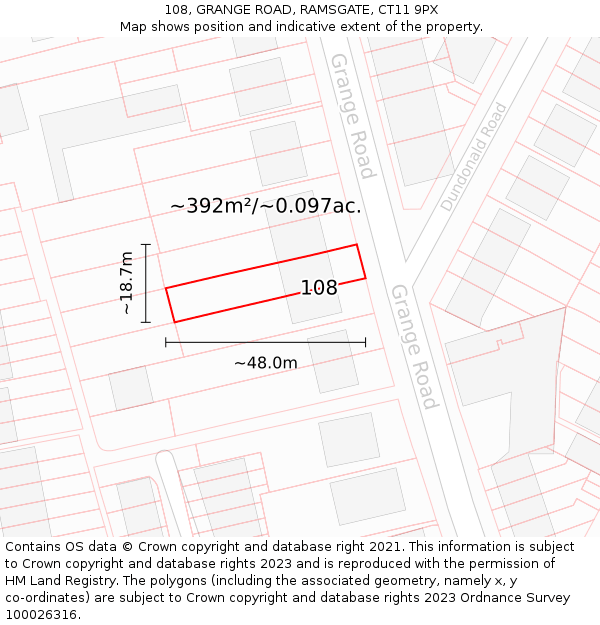 108, GRANGE ROAD, RAMSGATE, CT11 9PX: Plot and title map