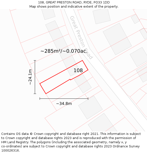 108, GREAT PRESTON ROAD, RYDE, PO33 1DD: Plot and title map