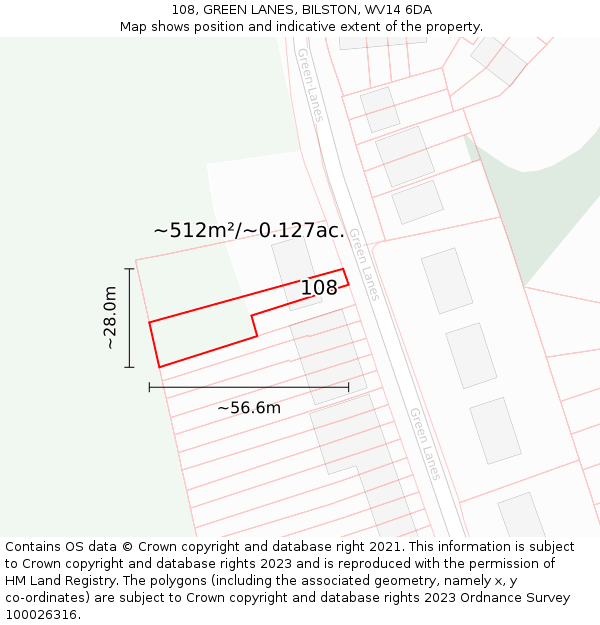 108, GREEN LANES, BILSTON, WV14 6DA: Plot and title map