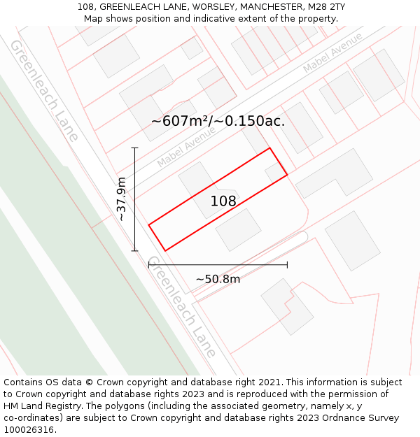 108, GREENLEACH LANE, WORSLEY, MANCHESTER, M28 2TY: Plot and title map