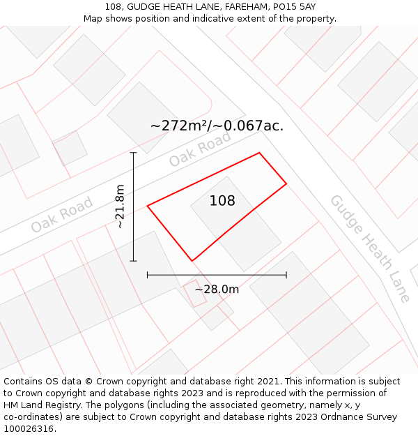 108, GUDGE HEATH LANE, FAREHAM, PO15 5AY: Plot and title map