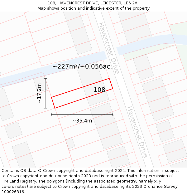 108, HAVENCREST DRIVE, LEICESTER, LE5 2AH: Plot and title map